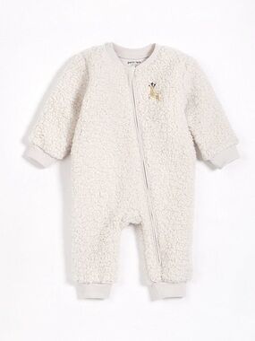 Petit Lem Reindeer On Creme Sherpa Playsuit Size 9 Months